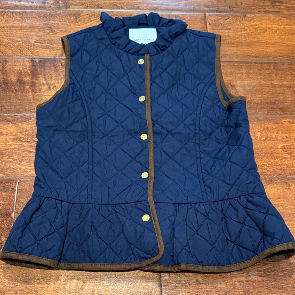 Janie and Jack Quilted Navy Blue Riding Vest with Gold Snap Buttons